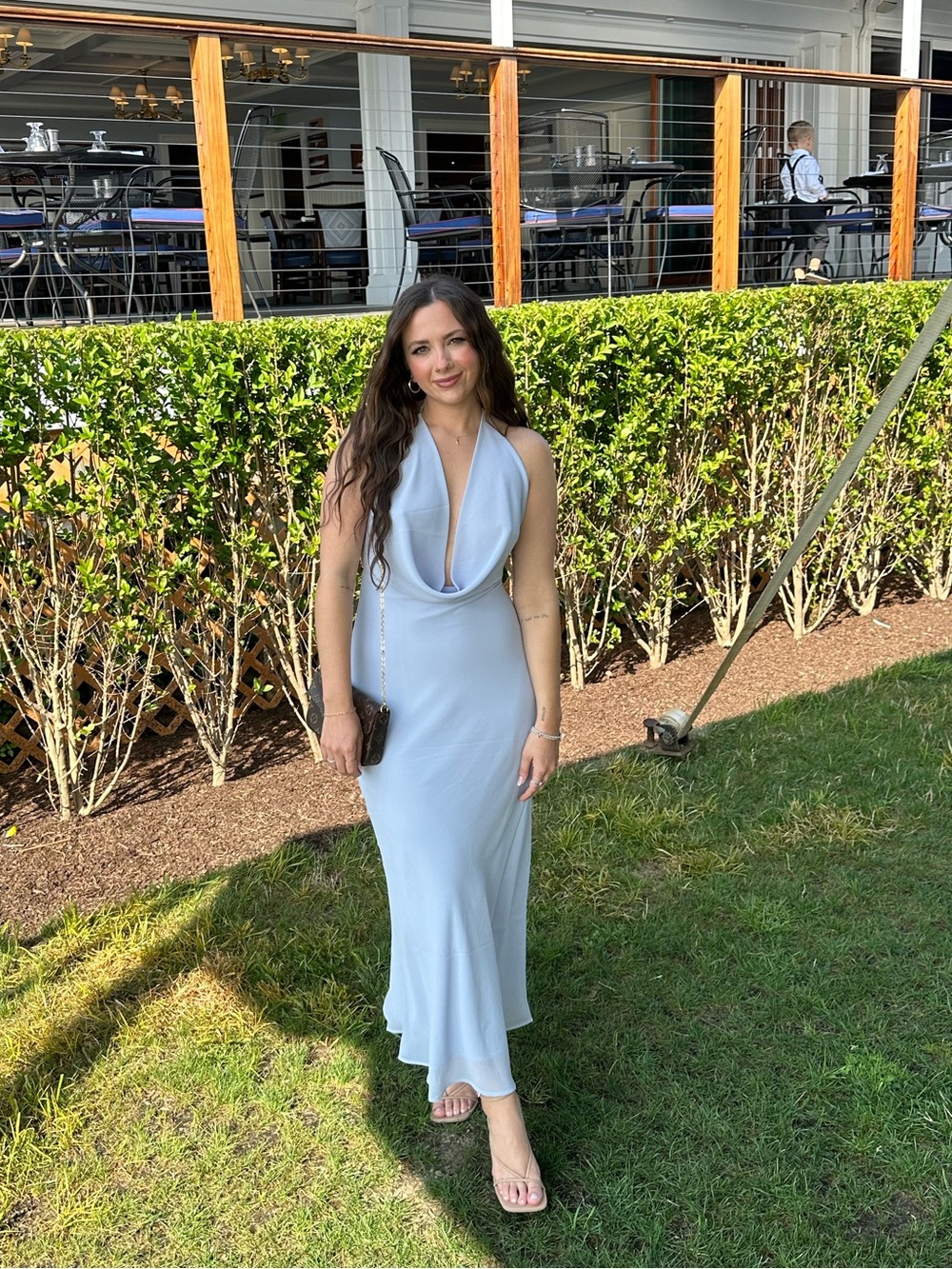 Dynamite Pale Blue Halter Cowl-Neck Maxi Dress